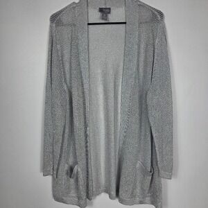 Travelers Collection By Chicos Womens Silver Metallic Knit Cardigan‎ XL Size 3